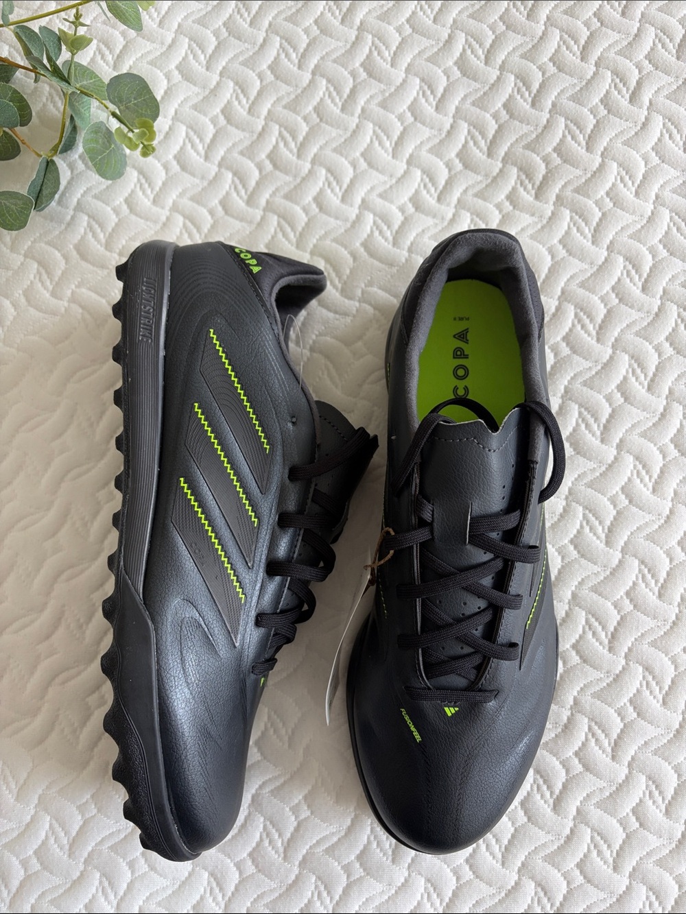 adidas Men’s Copa Turf Soccer Shoes in Black with Neon Green